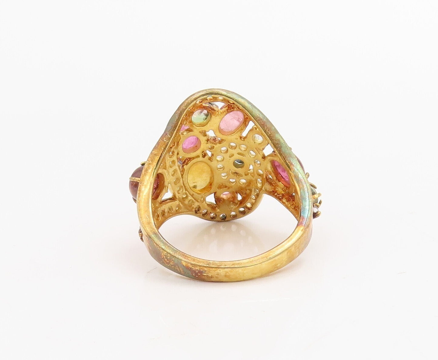 925 Sterling Silver Vintage Ring Gold Plated Cabochon Gemstone  Sz 8  RG30720