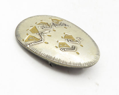 M. KATZ ISRAEL 925 Silver  Vintage Two Tone Dancing People Brooch Pin  BP3623