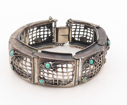 925 Sterling Silver Vintage Bracelet AMIR PORAN Net Cutout Turquoise  BT10831