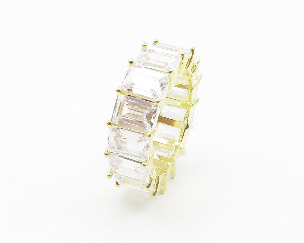 925 Sterling Silver  Cubic Zirconia Gold Plated Eternity Ring Sz 5  RG14961