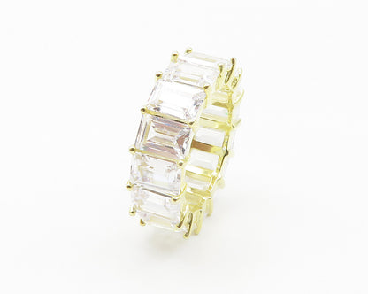 925 Sterling Silver  Cubic Zirconia Gold Plated Eternity Ring Sz 5  RG14961