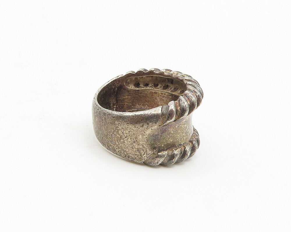 925 Sterling Silver  Vintage Dark Tone Twist Trim Band Ring Sz 7  RG18491