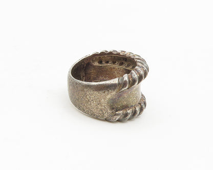 925 Sterling Silver  Vintage Dark Tone Twist Trim Band Ring Sz 7  RG18491
