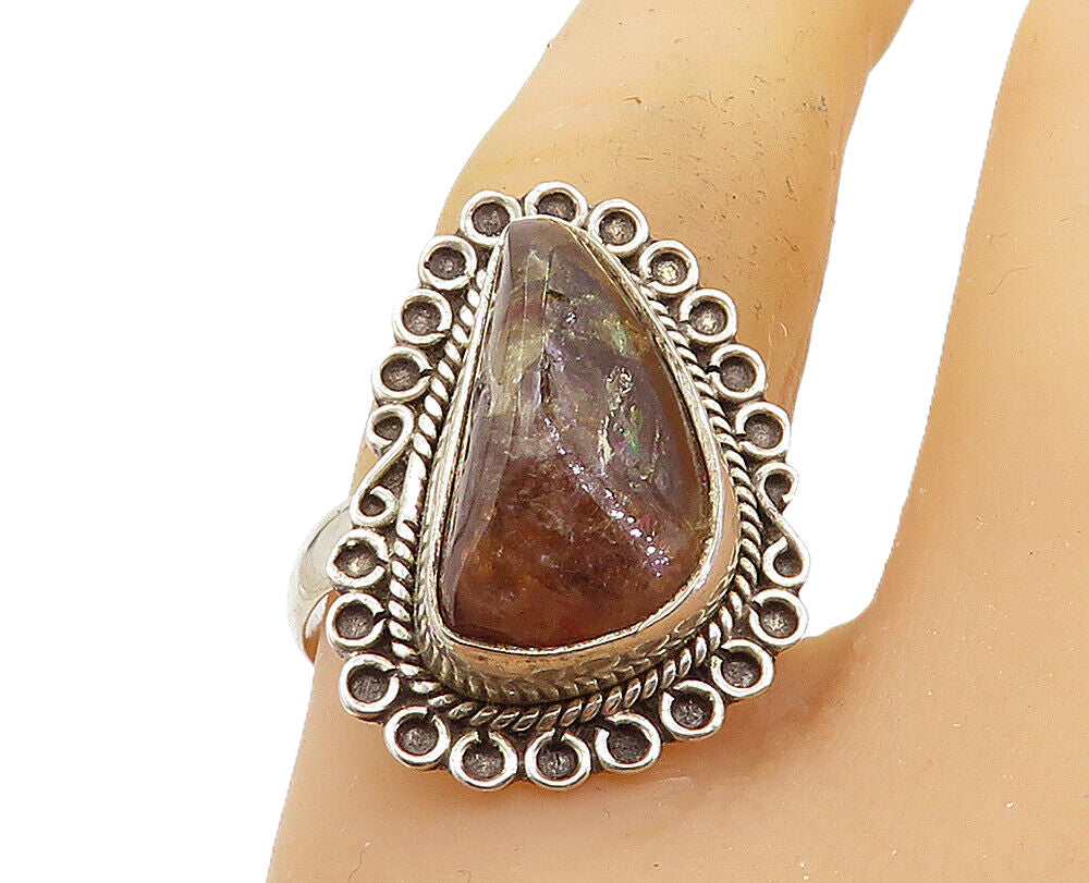 925 Sterling Silver  Brown Amber Swirl Twist Cocktail Ring Sz 8.5  RG8009