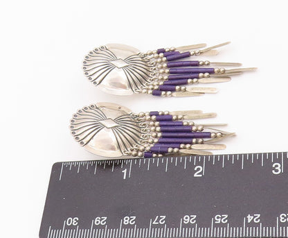 925 Sterling Silver Vintage Earrings NAVAJO Trible Design Etched Dangles EG13482