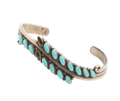 925 Sterling Silver Vintage Turquoise Leaf Swirly Carved Cuff Bracelet BT10038