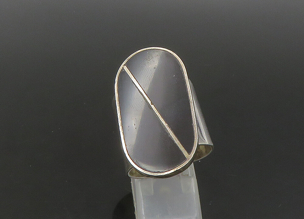 MEXICO 925 Silver  Vintage Inlaid Black Onyx Cocktail Ring Sz 10  RG23312