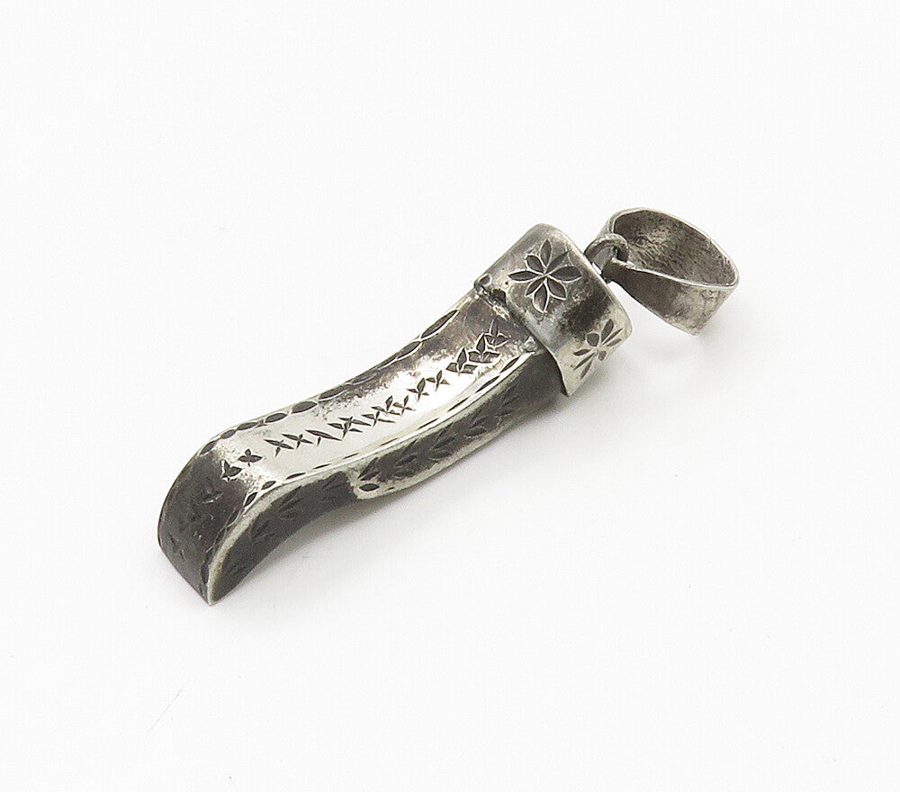 925 Sterling Silver  Vintage Antique Etched Detail Oxidized Pendant  PT12134