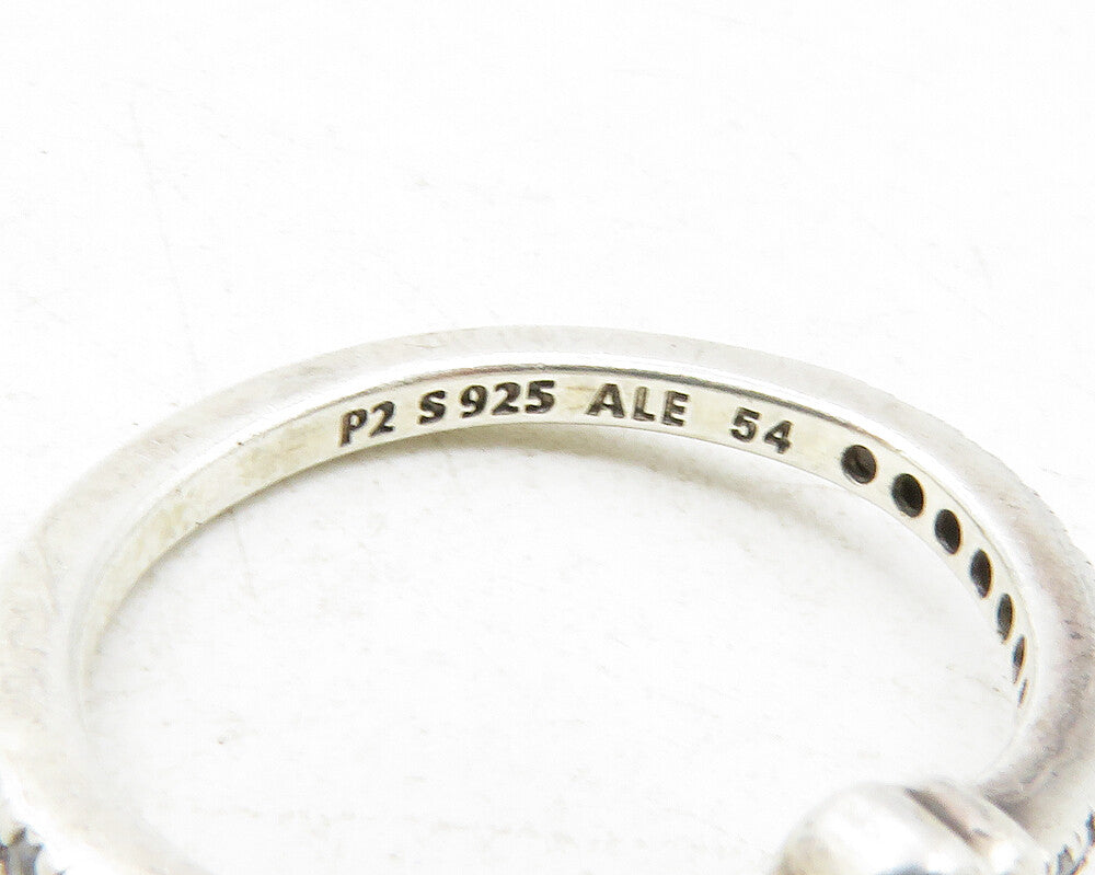 PANDORA 925 Silver  Cubic Zirconia Love Heart Bypass Band Ring Sz 6  RG12619