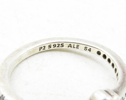 PANDORA 925 Silver  Cubic Zirconia Love Heart Bypass Band Ring Sz 6  RG12619