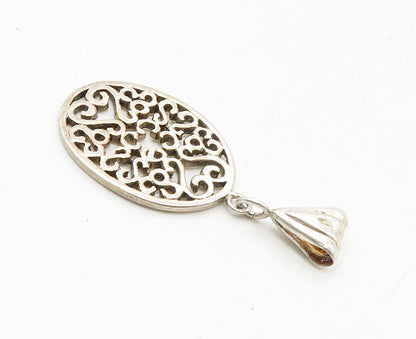 925 Sterling Silver  Vintage Floral Swirl Love Heart Cutout Pendant  PT7063