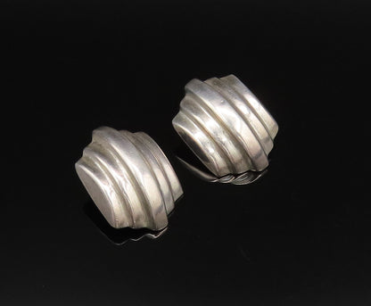 925 Sterling Silver  Vintage Hollow Ribbed Non Pierced Earrings  EG12108