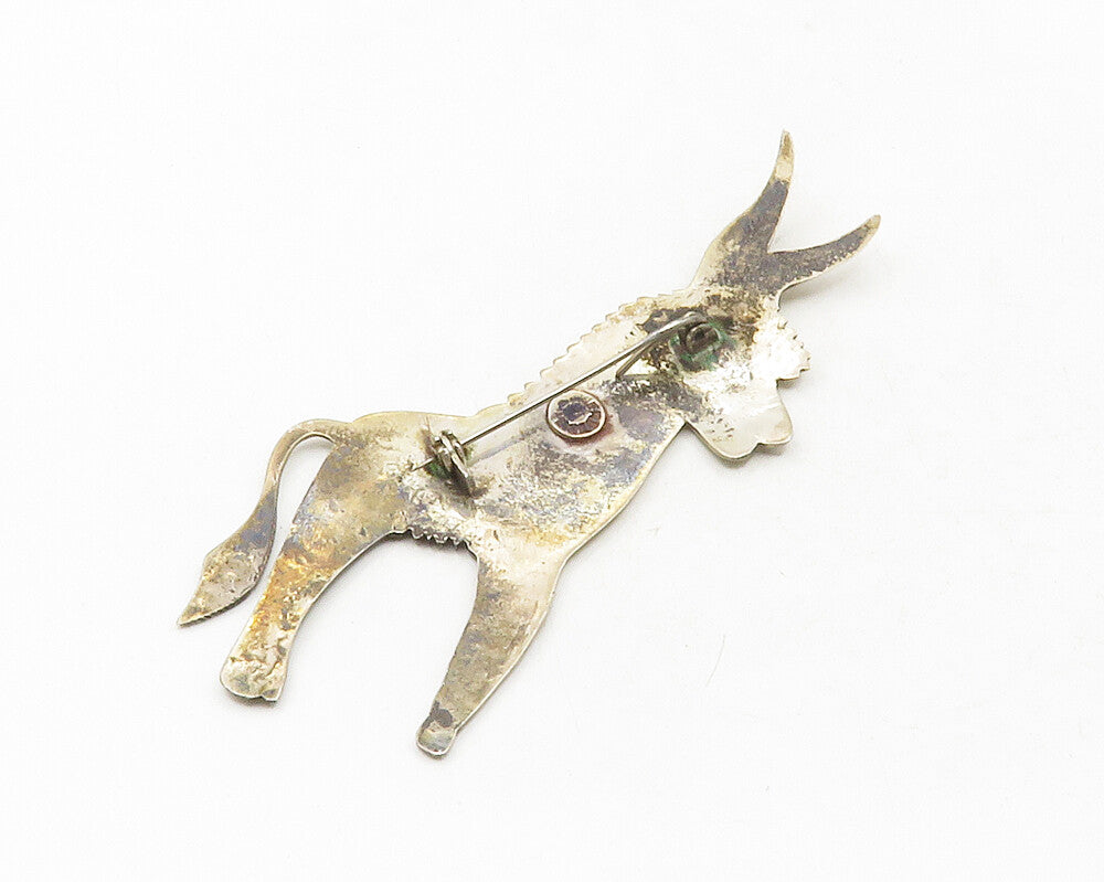 MEXICO 925 Sterling Silver  Vintage Antique Donkey Motif Brooch Pin  BP4628