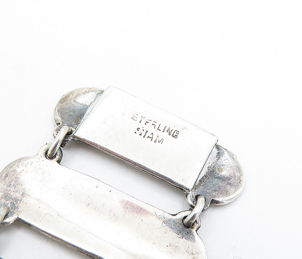 SIAM 925 Sterling Silver  Vintage Black Niello Dancer Chain Bracelet  BT2692