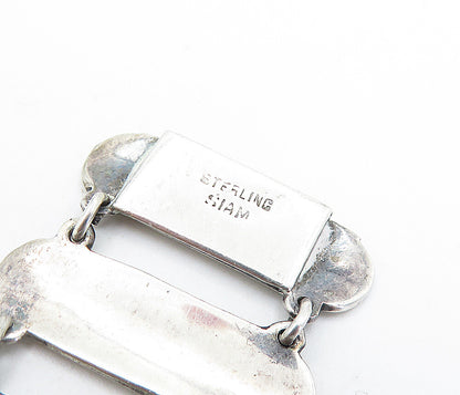 SIAM 925 Sterling Silver  Vintage Black Niello Dancer Chain Bracelet  BT2692