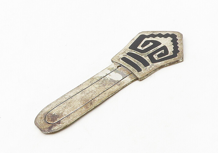 MEXICO 925 Sterling Silver  Vintage Inlaid Black Onyx Book Mark  TR2460