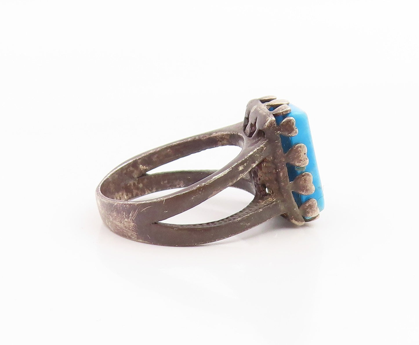 925 Sterling Silver Vintage Ring Rectangle Turquoise Split Band  Sz 6  RG36057
