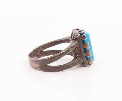 925 Sterling Silver Vintage Ring Rectangle Turquoise Split Band  Sz 6  RG36057