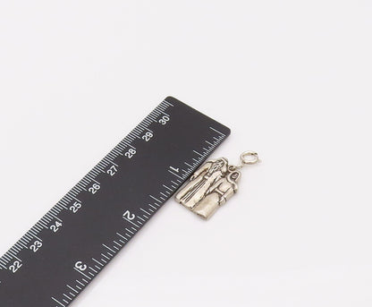 925 Sterling Silver  Vintage Old Couple Promise Solid Charm Pendant  PT22133