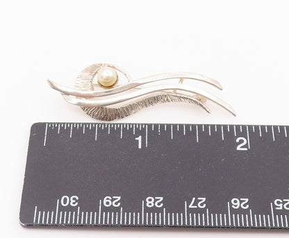 925 Sterling Silver Vintage Brooch Pin Modernist Pearl Ribbon Swirl  BP12639