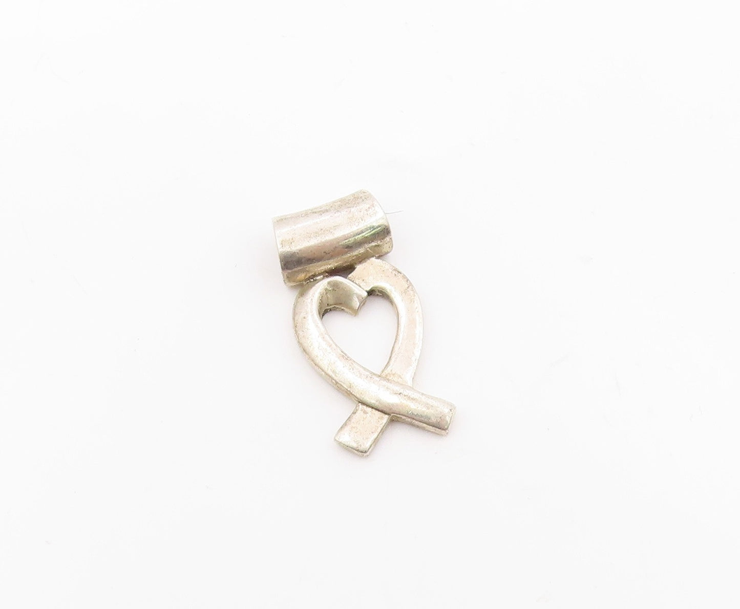 925 Sterling Silver  Vintage Smooth Love Heart Ribbon Slide Pendant  PT18016