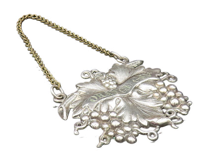 925 Sterling Silver  Vintage Grape Cluster & Leaf Orange Gin Liquor Tag TR3350