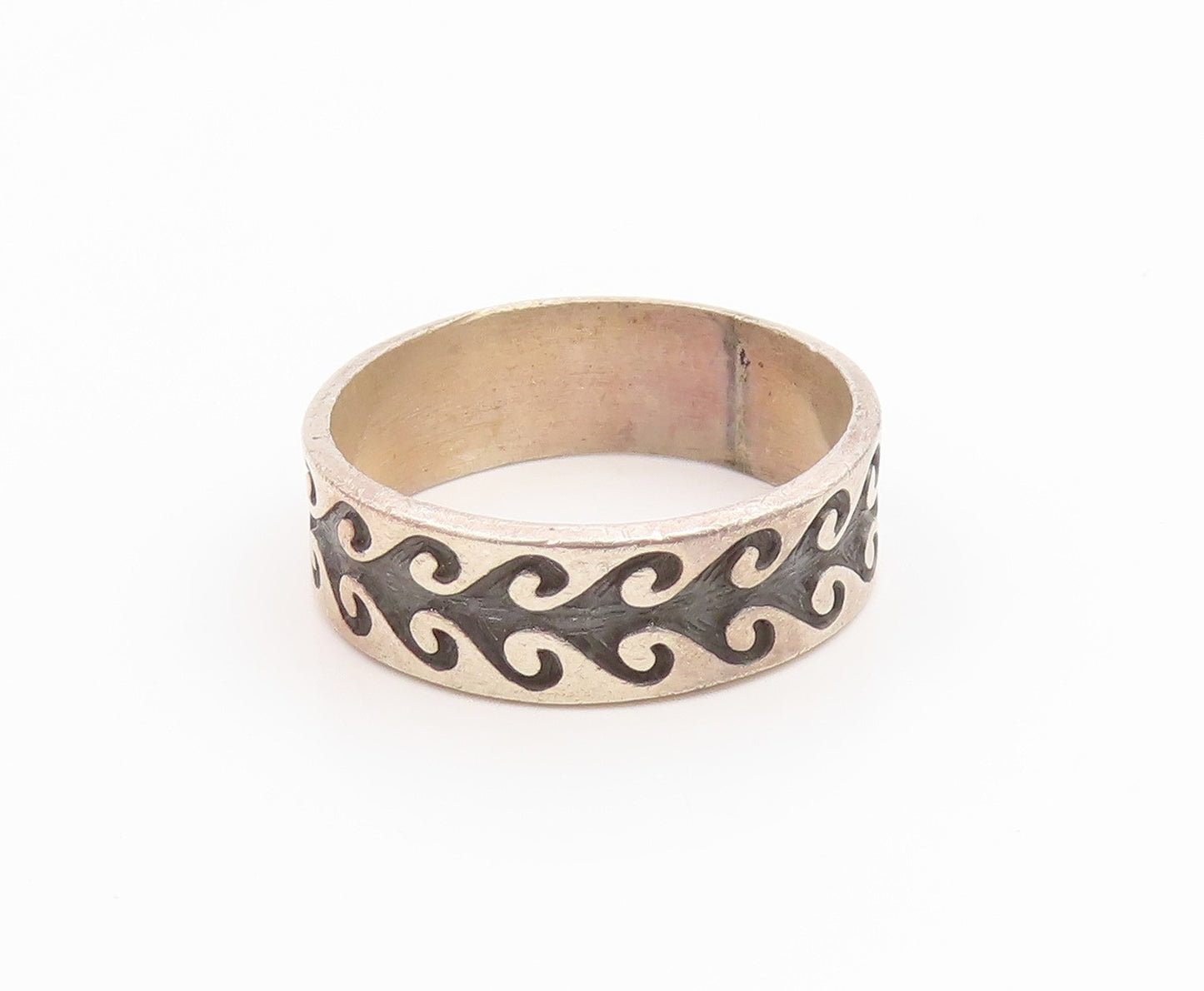 925 Sterling Silver Vintage Ring Classic Carved Ocean Wave Band  Sz 14  RG35503