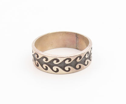 925 Sterling Silver Vintage Ring Classic Carved Ocean Wave Band  Sz 14  RG35503
