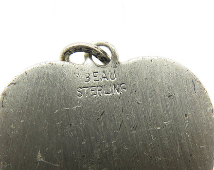 BEAU 925 Sterling Silver  Vintage Shiny Swirl Love Heart Drop Pendant  PT8520