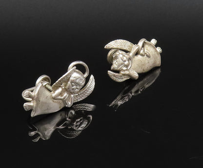 925 Sterling Silver Vintage Praying Angel Evil Devil Screw Back Earrings EG12160