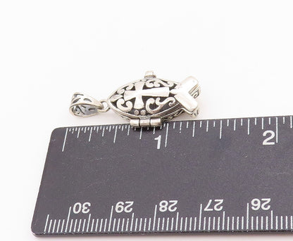 925 Sterling Silver Vintage Pendant Etched Swirly Cross Fish Box Charm  PT24583