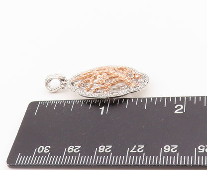 925 Sterling Silver Vintage Pendant Rose Gold Plated CZ Brutalist Cut  PT24290