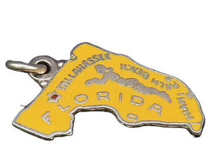 925 Sterling Silver  Vintage Enamel Florida State Souvenir Pendant  PT21284