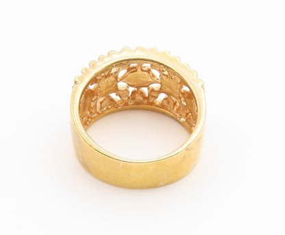 925 Sterling Silver Vintage Ring Gold Plated CZ Floral Openwork  Sz 8  RG36945