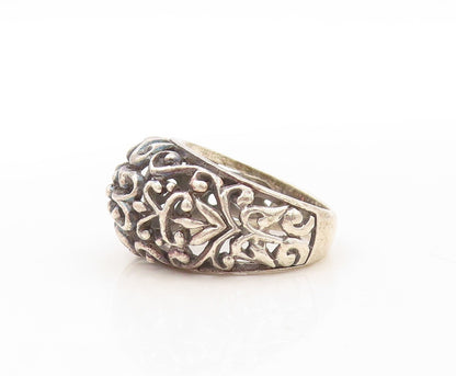 925 Sterling Silver Vintage Ring Dark Tone Swirly Floral Cutout  Sz 7.5  RG31101