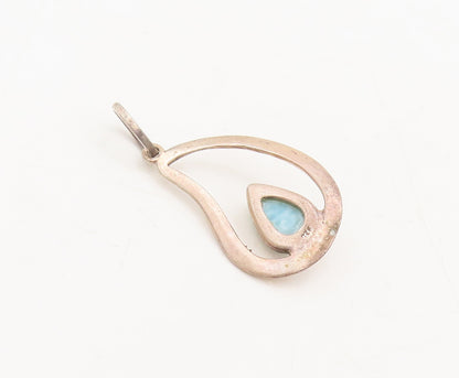 925 Sterling Silver Vintage Pendant Water Drop Shape Cutout Larimar PT22615