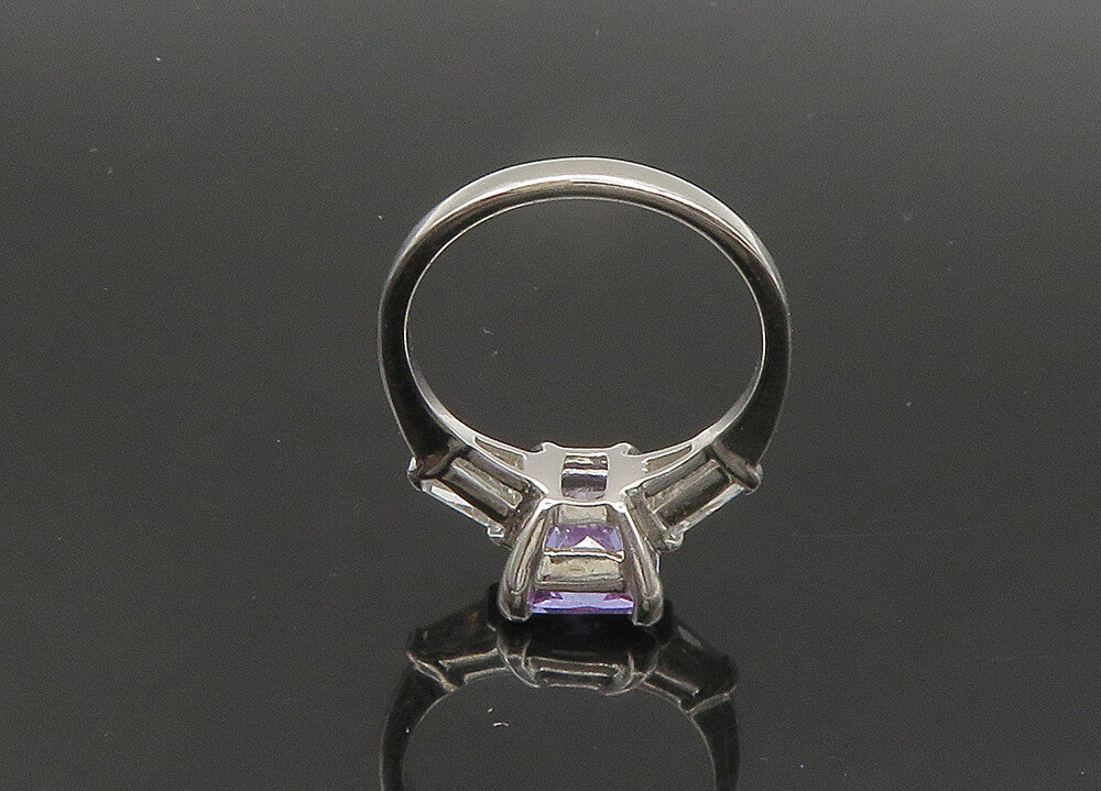 925 Sterling Silver  Vintage Purple Cubic Zirconia Band Ring Sz 8  RG21911