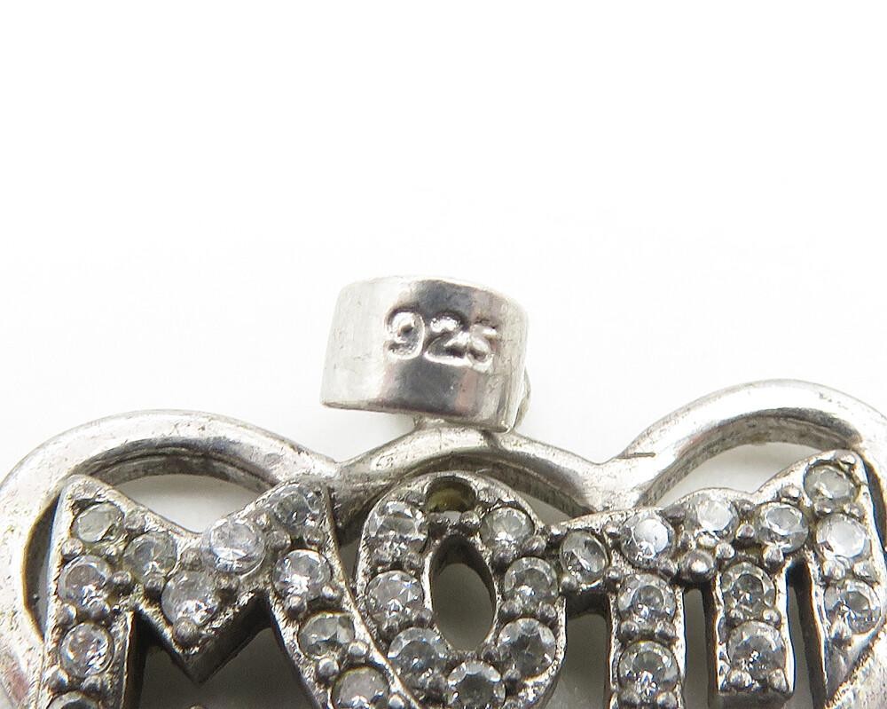 925 Sterling Silver  Vintage Topaz Mom Double Love Heart Drop Pendant  PT8314