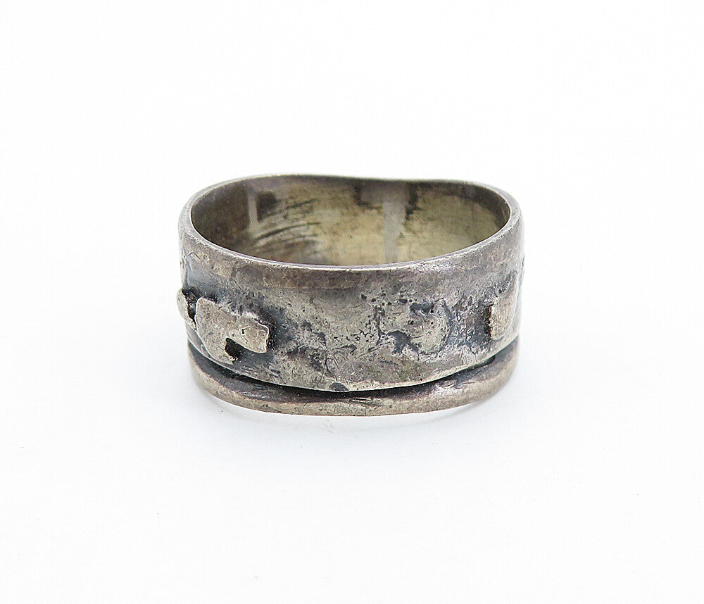 925 Silver  Vintage Antique Oxidized Raised Detail Band Ring Sz 6  RG6601
