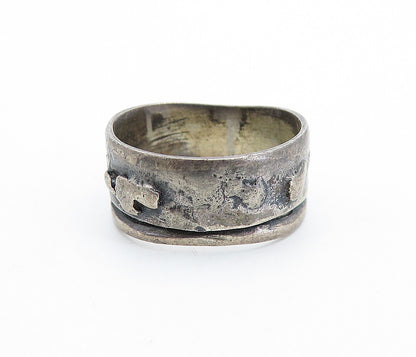 925 Silver  Vintage Antique Oxidized Raised Detail Band Ring Sz 6  RG6601