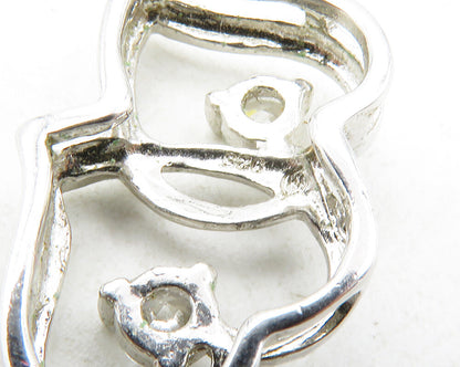 925 Sterling Silver  Cubic Zirconia Double Open Love Hearts Pendant  PT9982