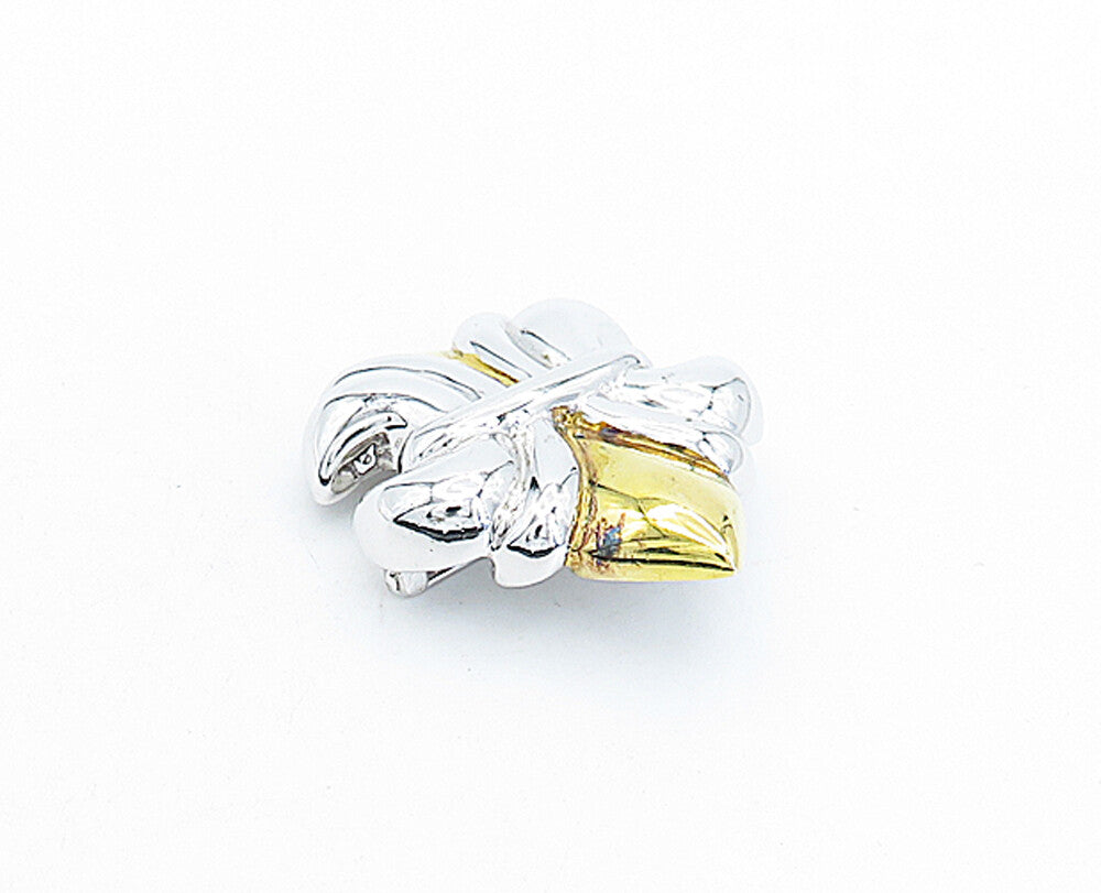 925 Sterling Silver  Vintage Shiny Two Tone Fleur De Lis Brooch Pin  BP1505