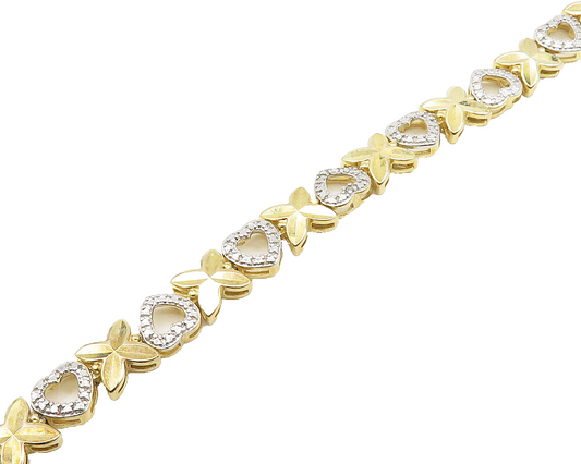 925 Sterling Silver  Genuine Diamond XO Love Heart Chain Bracelet  BT7440