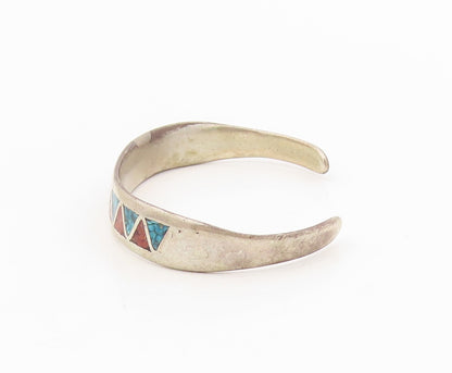 925 Sterling Silver Vintage Bracelet NAVAJO ZUNI Multi Gemstone Inlay  BT11591