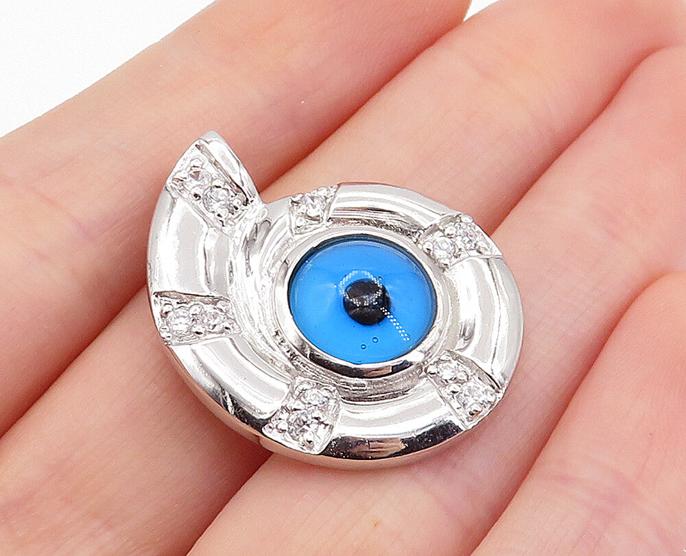 925 Sterling Silver  Sparkling Cubic Zirconia Evil Eye Swirl Pendant  PT5835