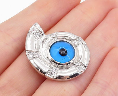 925 Sterling Silver  Sparkling Cubic Zirconia Evil Eye Swirl Pendant  PT5835
