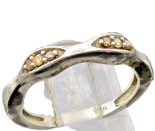 925 Sterling Silver  Vintage Genuine Diamonds Wavy Band Ring Sz 6.5  RG22396