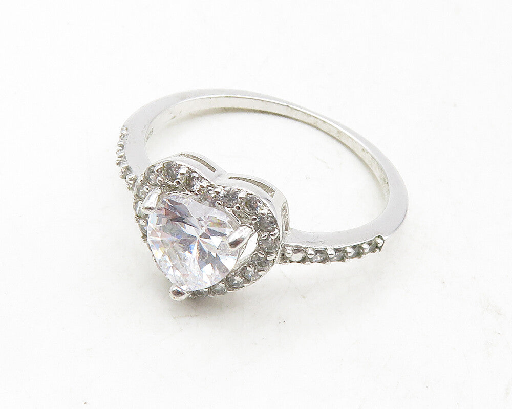 925 Sterling Silver  Love Heart Cubic Zirconia Solitaire Ring Sz 10  RG9945