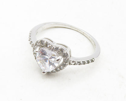 925 Sterling Silver  Love Heart Cubic Zirconia Solitaire Ring Sz 10  RG9945