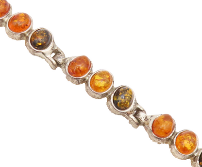 925 Sterling Silver Vintage Bracelet POLAND Link Oval Cabochon Amber  BT10177